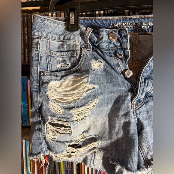 American Eagle Outfitters Women's Ripped Light Blue Jean Shorts - Picture 2 of 6